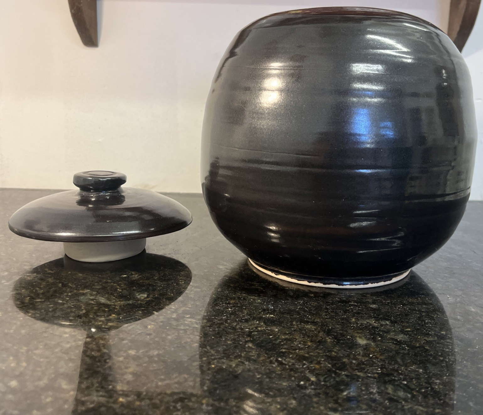Studio Pottery Lidded Jar Tenmoku Glaze Stoneware Storage Pot
