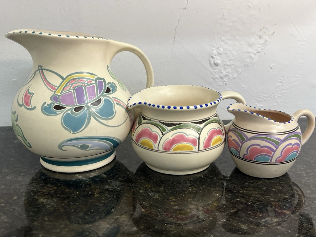 Vintage Honiton Pottery Hand Painted Jugs Lot of 3 Devon Art Pottery