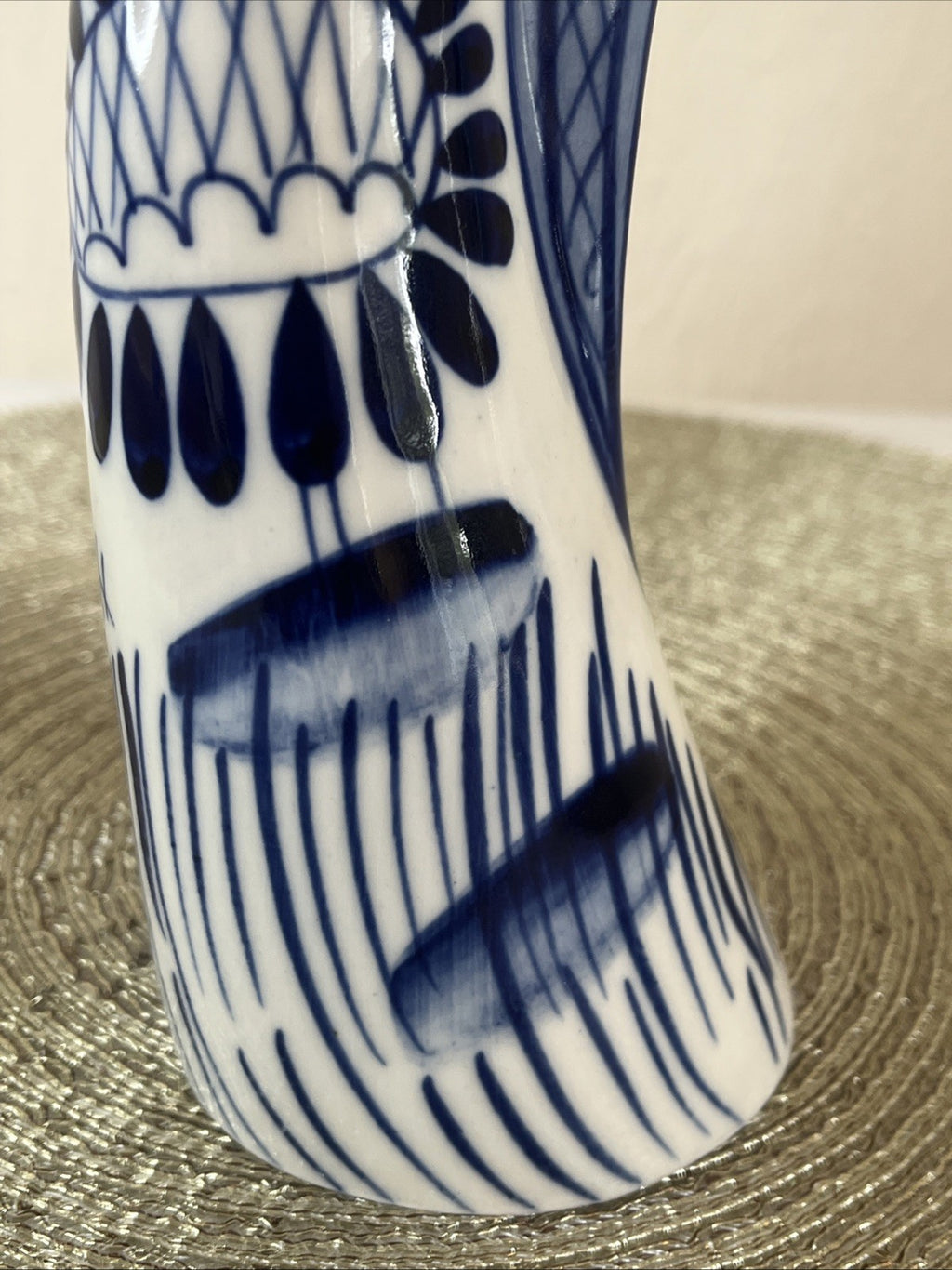 Gzhel Russian Porcelain Figurine USSR Cobalt Blue Folk Art Lady
