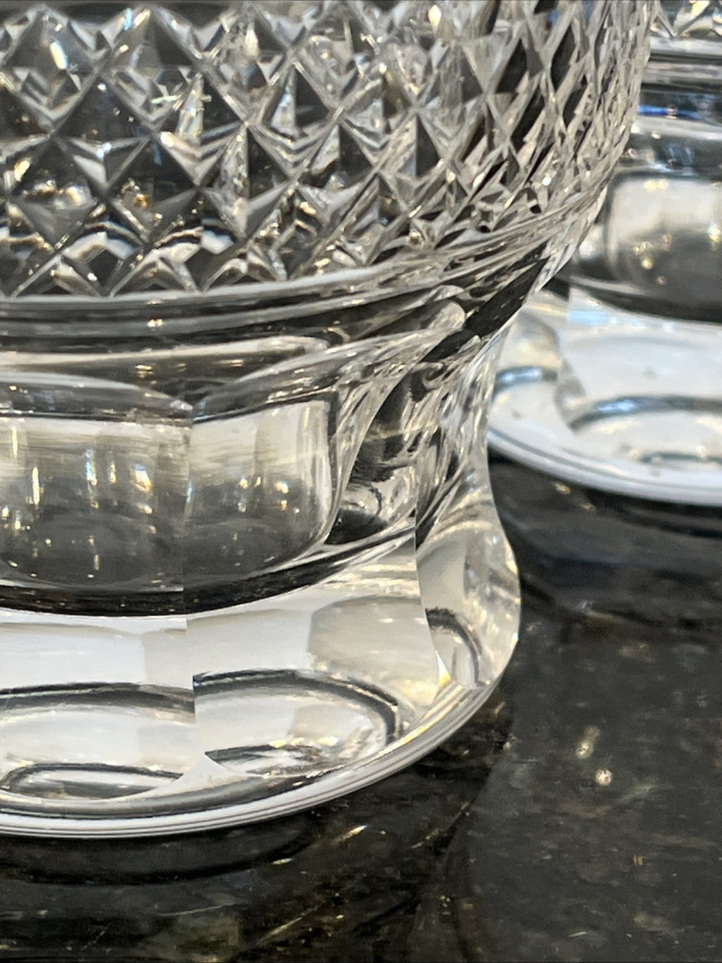 Cut Crystal Whisky Tumblers Diamond Pattern Heavy Base Set Of 3