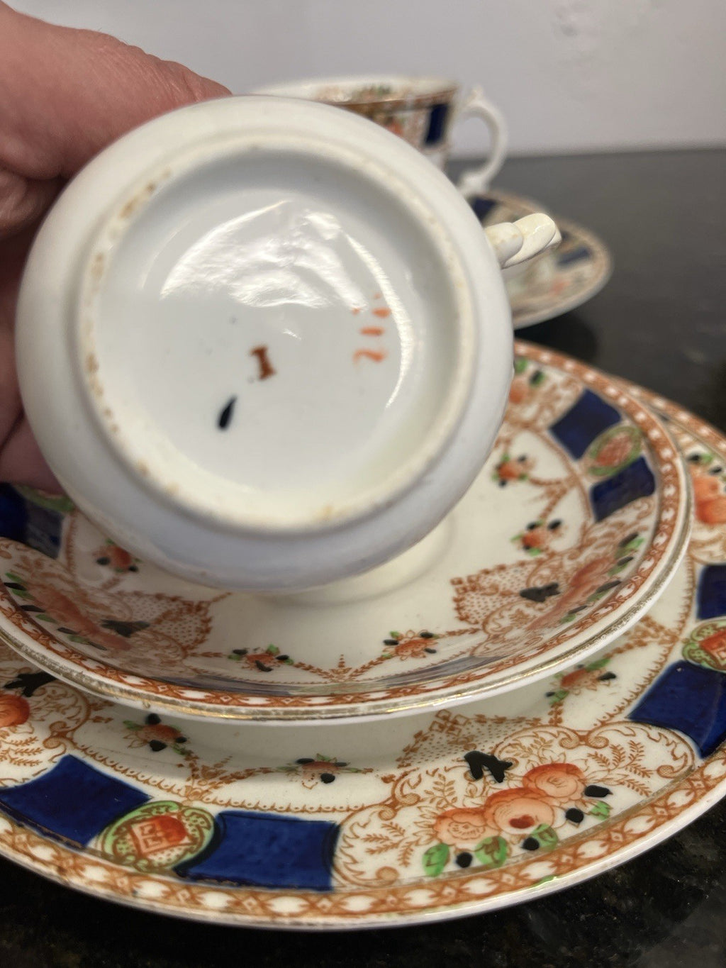 Antique Imari Teacup Trios Staffordshire Porcelain Pair c1820 Gilt