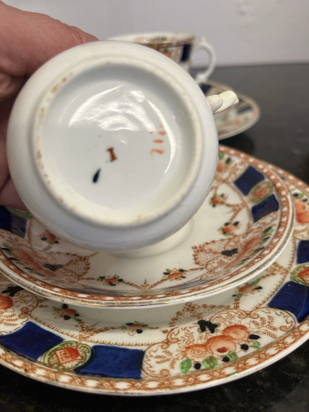 Antique Imari Teacup Trios Staffordshire Porcelain Pair c1820 Gilt