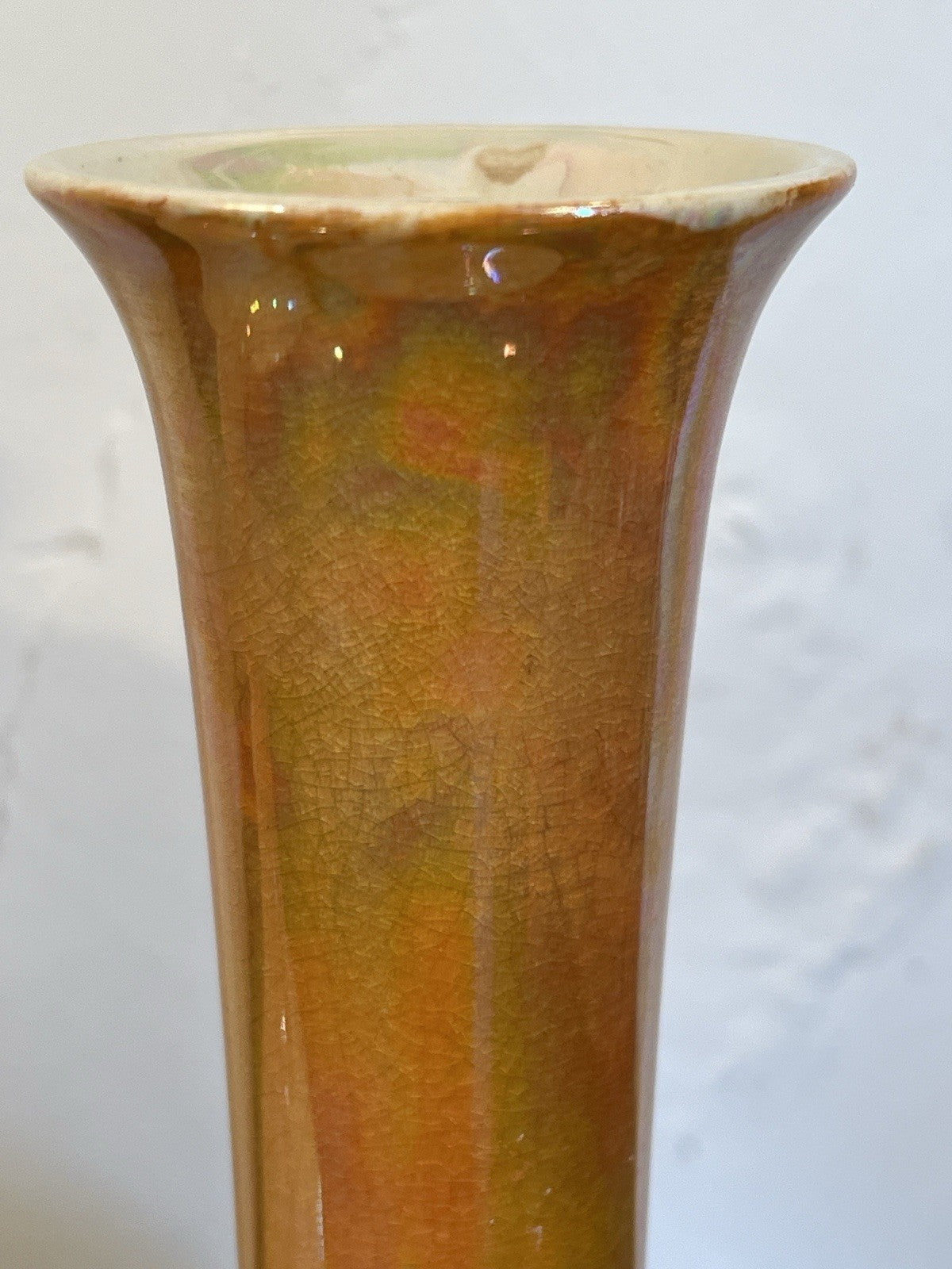 Pair Devon Ware Fieldings Lustre Vases Orange Iridescent Stoke