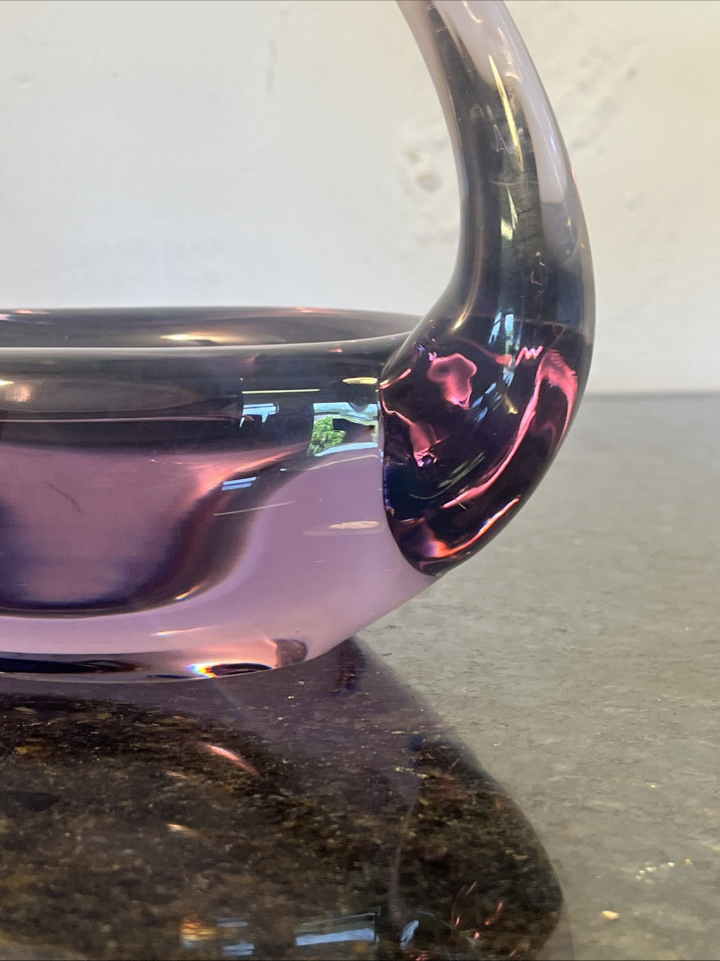 Murano Style Art Glass Swan Bowl Purple Amethyst Cased Glass Centrepiece