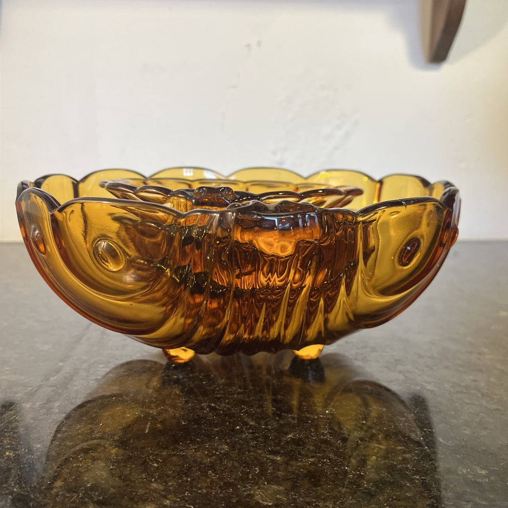 Bohemian Amber Glass Bowl Set Art Deco Czech Glass Vintage