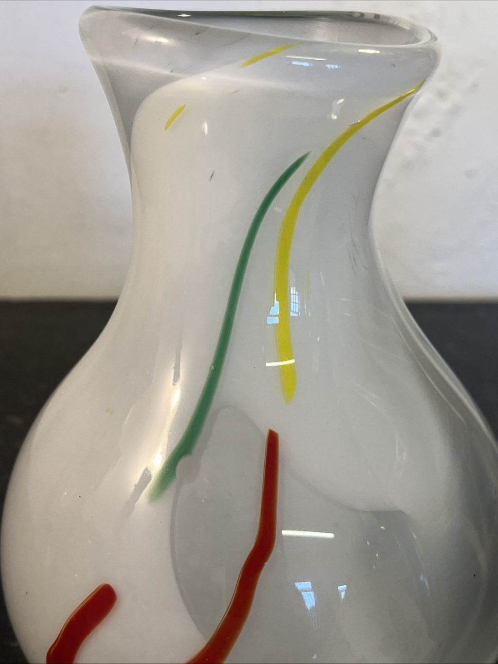 Opaline Art Glass Vase Murano Style White Cased Colourful Vintage
