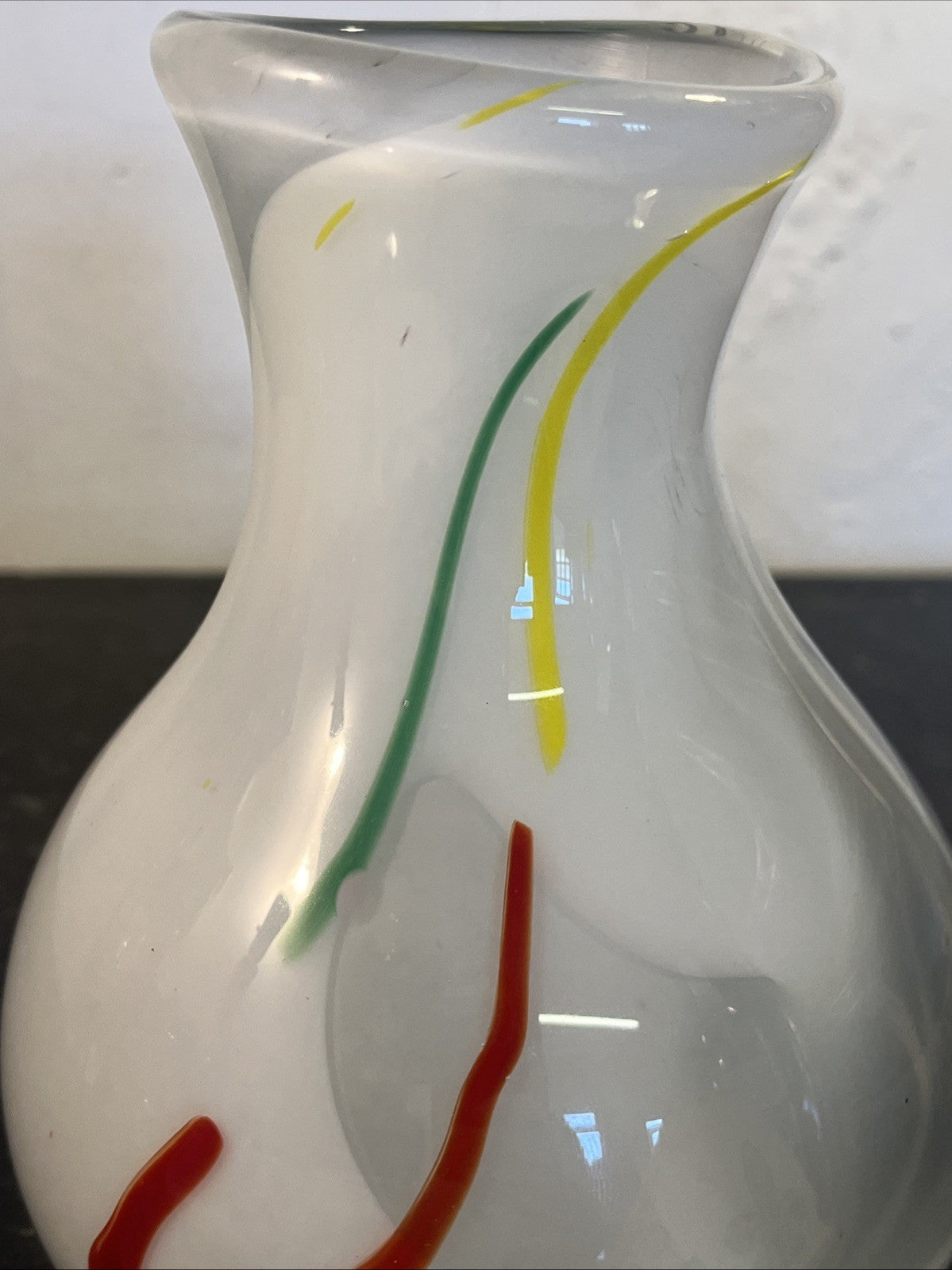 Opaline Art Glass Vase Murano Style White Cased Colourful Vintage