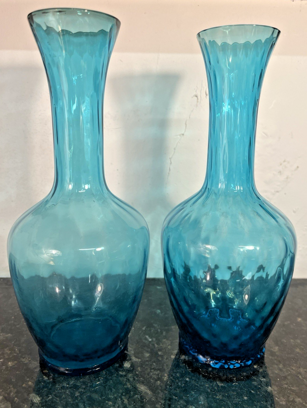 Empoli Blue Glass Vases Pair Italian MCM Retro Turquoise Decorative