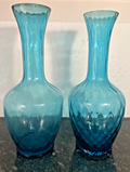 Empoli Blue Glass Vases Pair Italian MCM Retro Turquoise Decorative