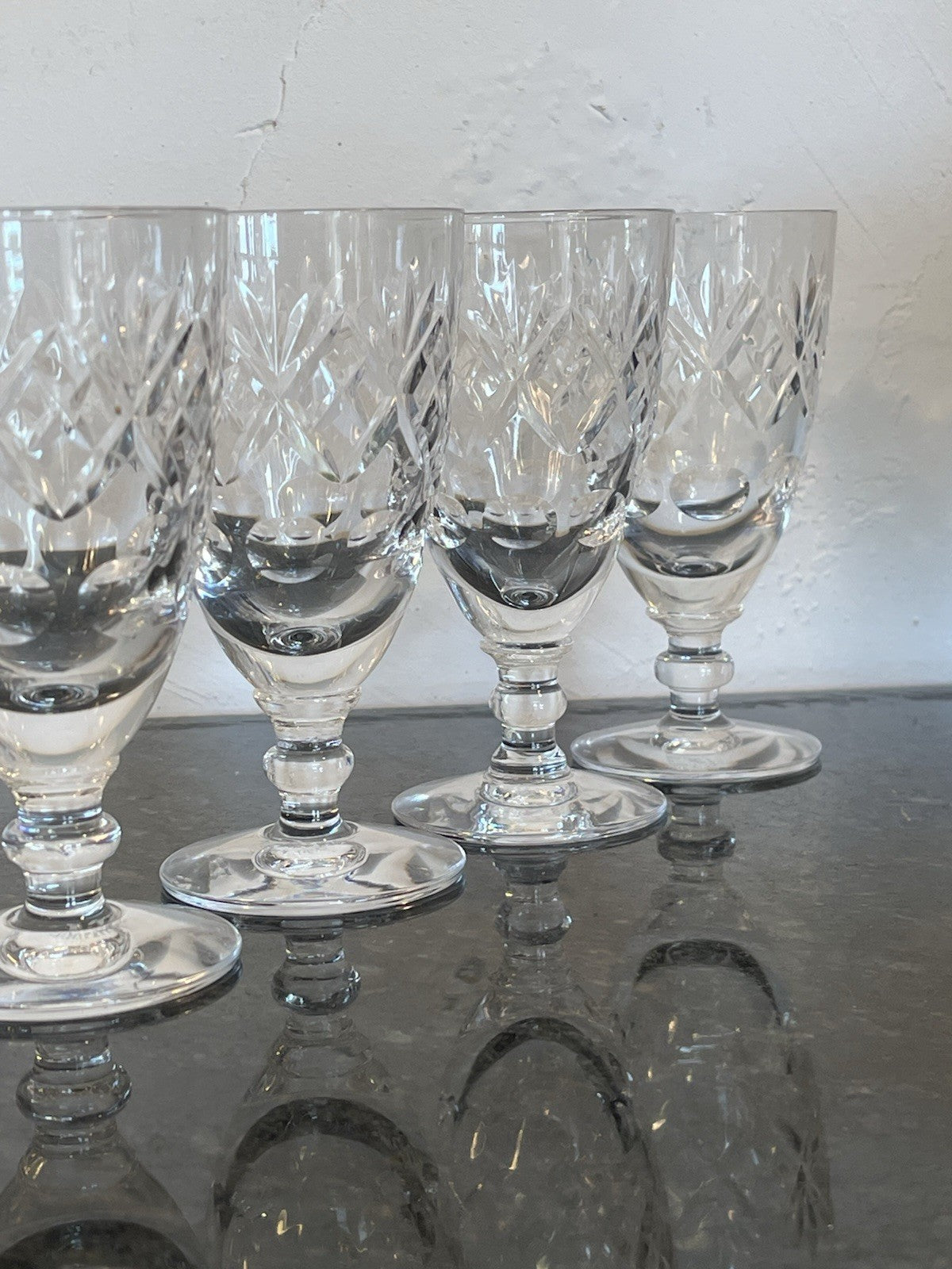 Royal Doulton Georgian Crystal Wine Glasses Set 6 Cut Lead Crystal Goblets