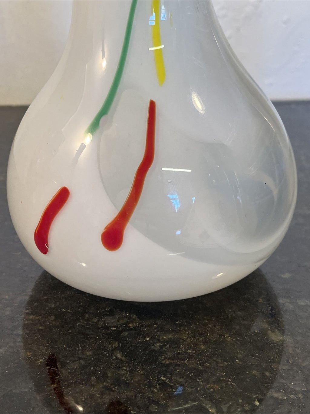 Opaline Art Glass Vase Murano Style White Cased Colourful Vintage