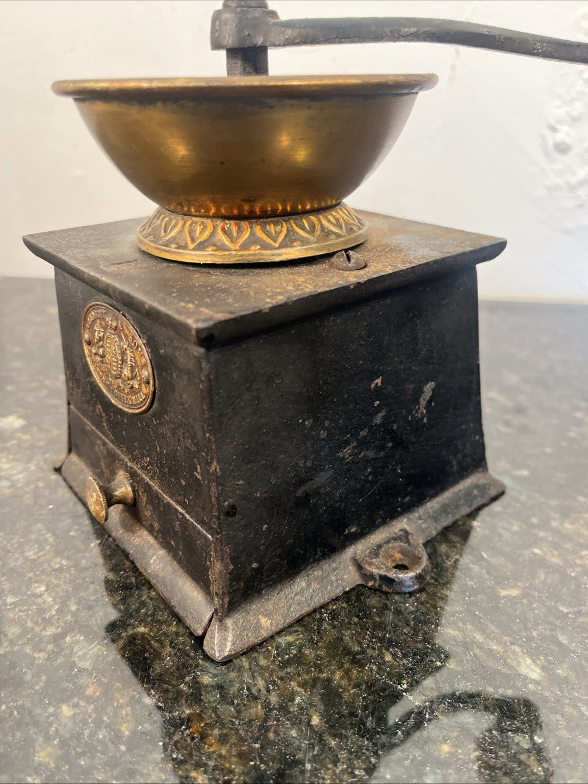 Kenrick Sons Patent Coffee Mill Antique Cast Iron Brass Grinder Victorian