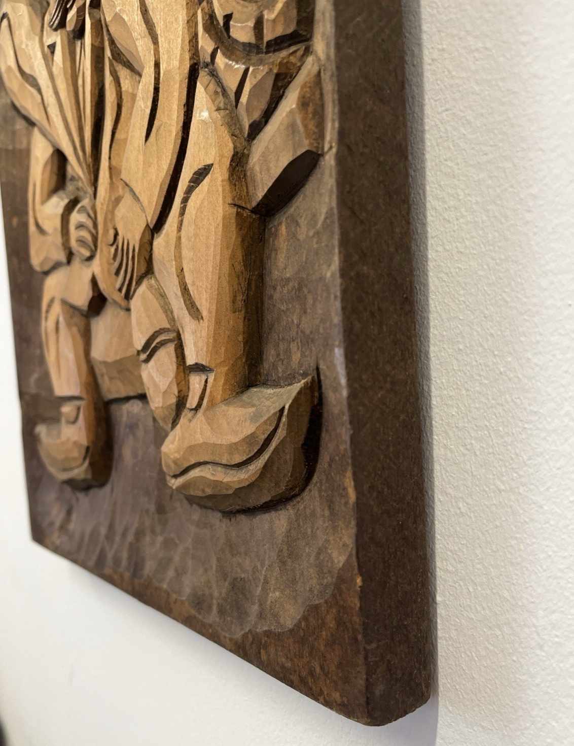 Hand Carved Wooden Folk Art Plaque Rustic Tavern Man With Barrel Wall Hanging