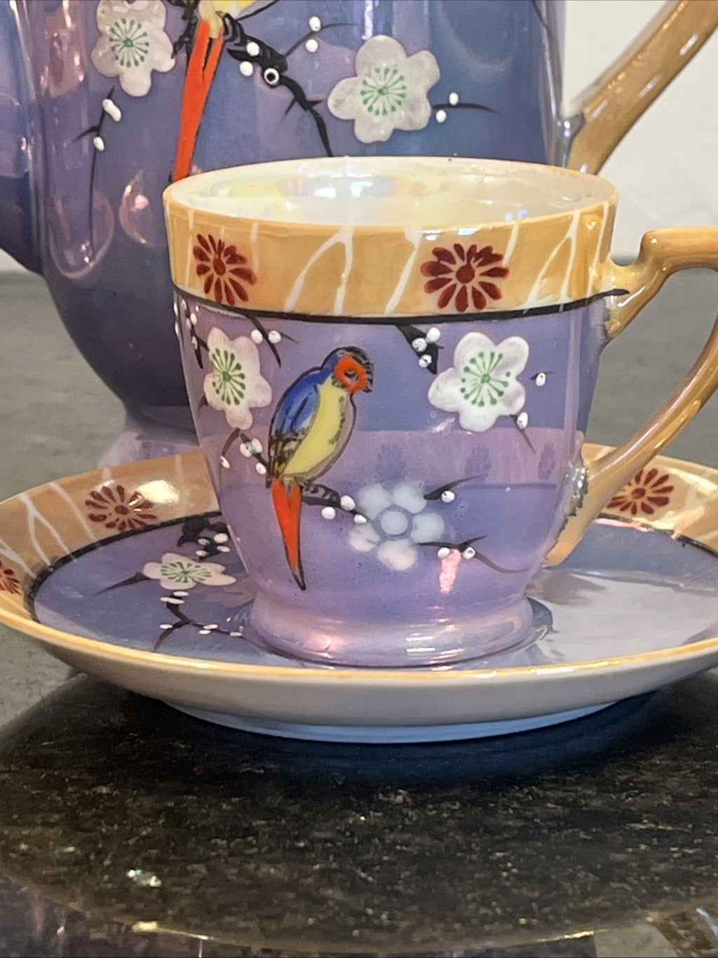 Chikaramachi Noritake Tea Set Bird Blossom Lustre Japan