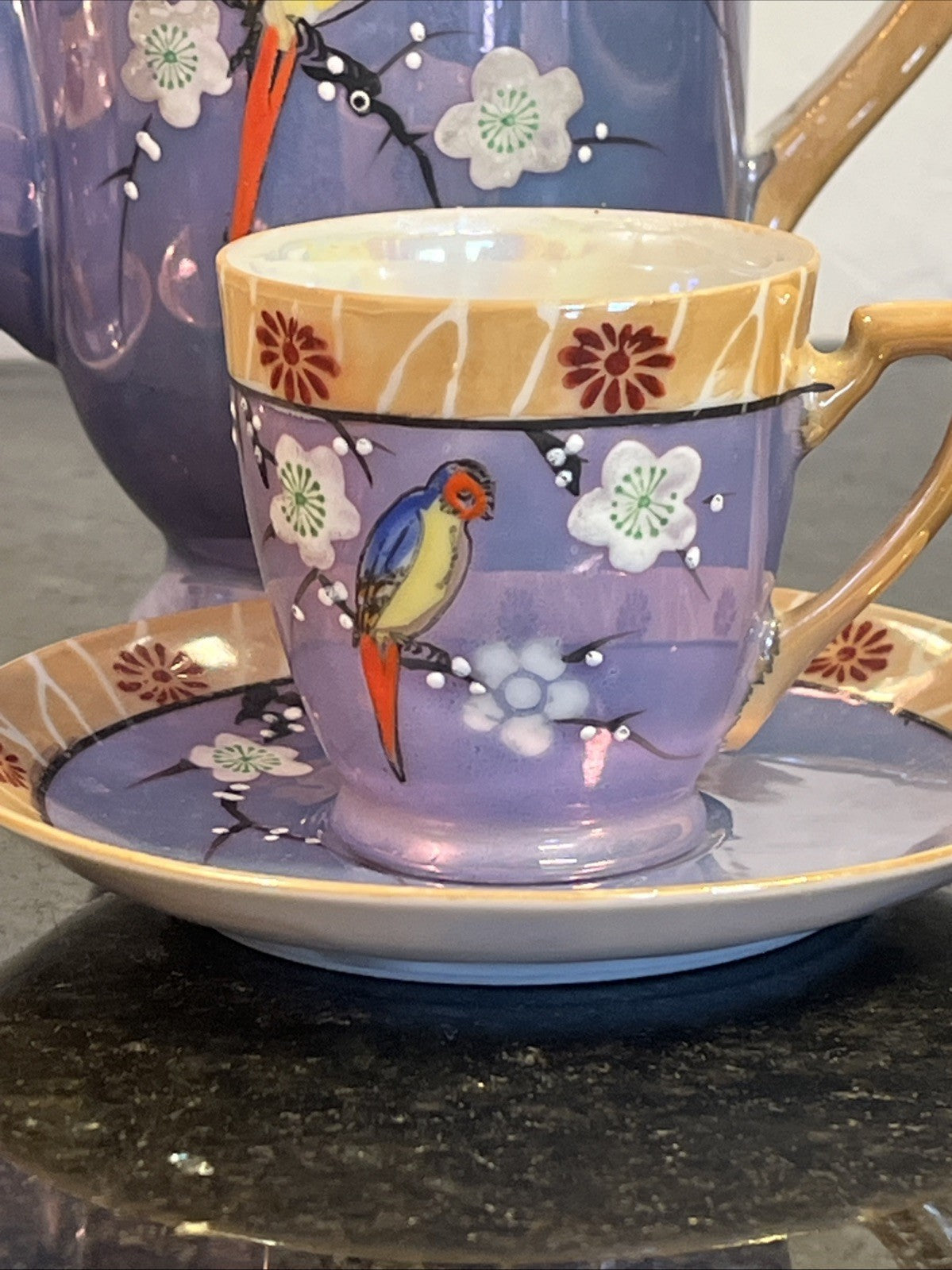 Chikaramachi Noritake Tea Set Bird Blossom Lustre Japan