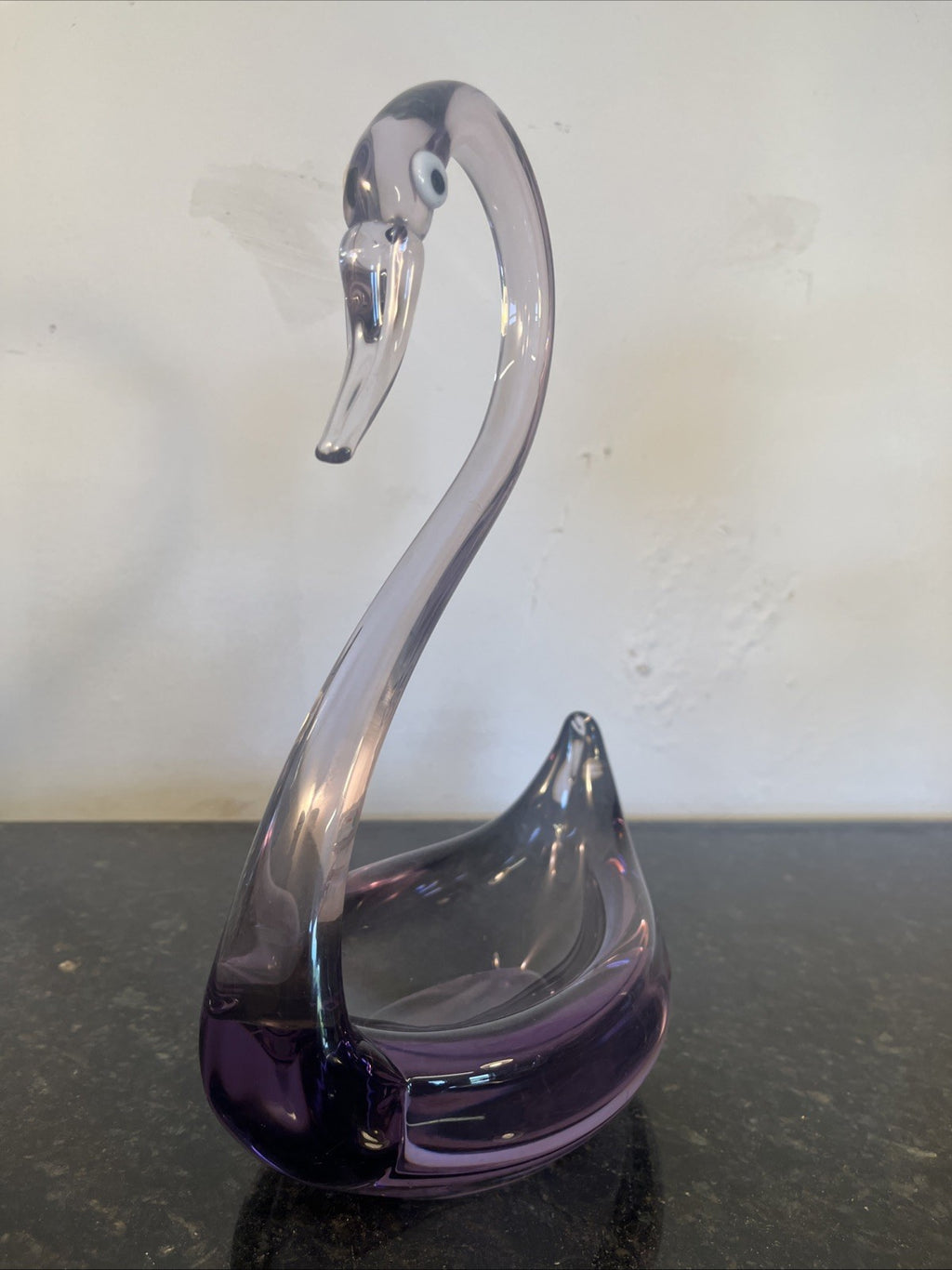 Murano Style Art Glass Swan Bowl Purple Amethyst Cased Glass Centrepiece
