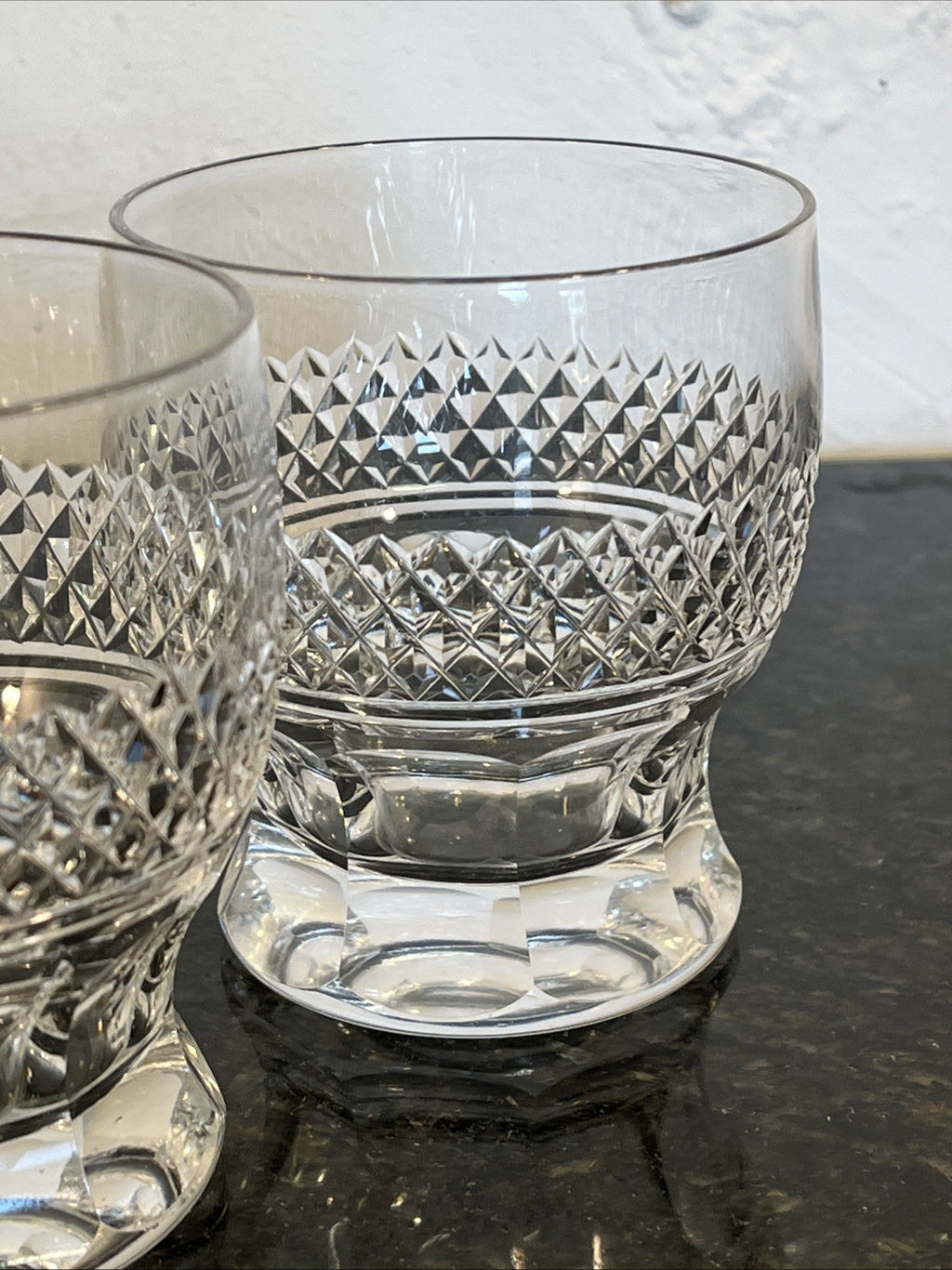 Cut Crystal Whisky Tumblers Diamond Pattern Heavy Base Set Of 3