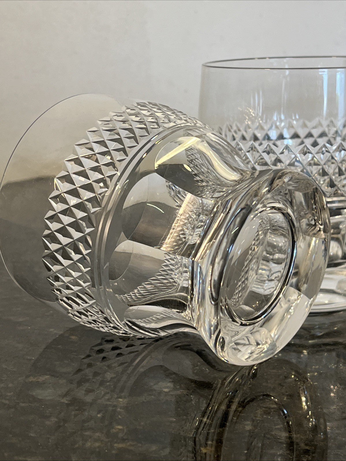 Cut Crystal Whisky Tumblers Diamond Pattern Heavy Base Set Of 3