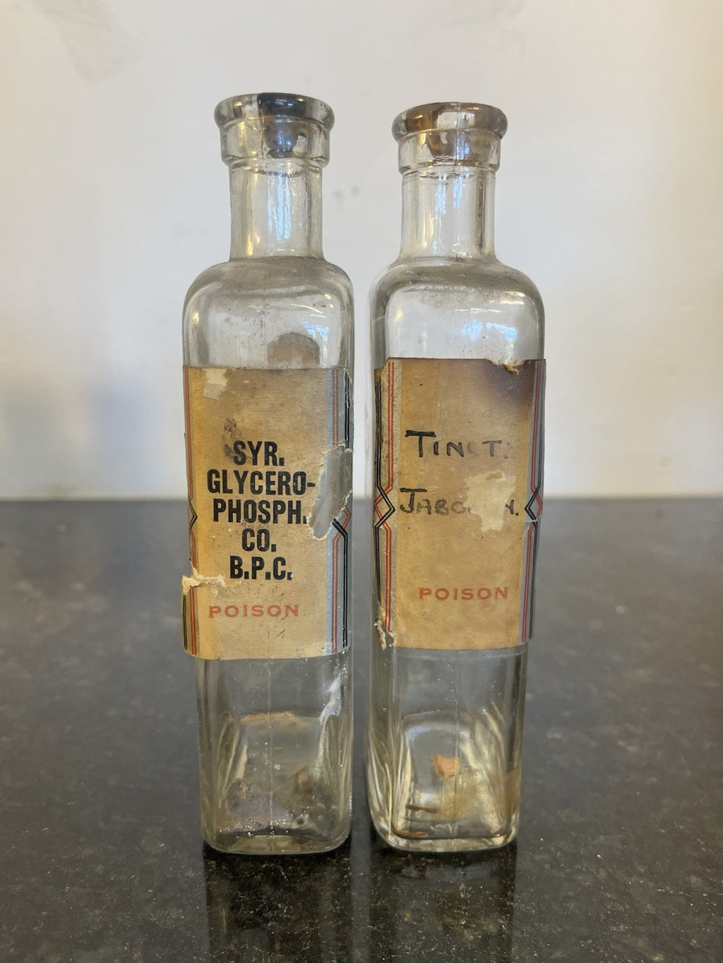Poison Apothecary Bottles Glass Chemist Pharmacy Labels Pair