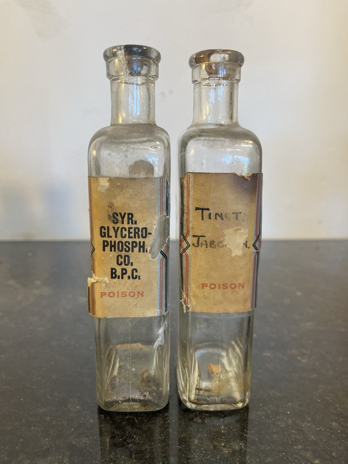 Poison Apothecary Bottles Glass Chemist Pharmacy Labels Pair