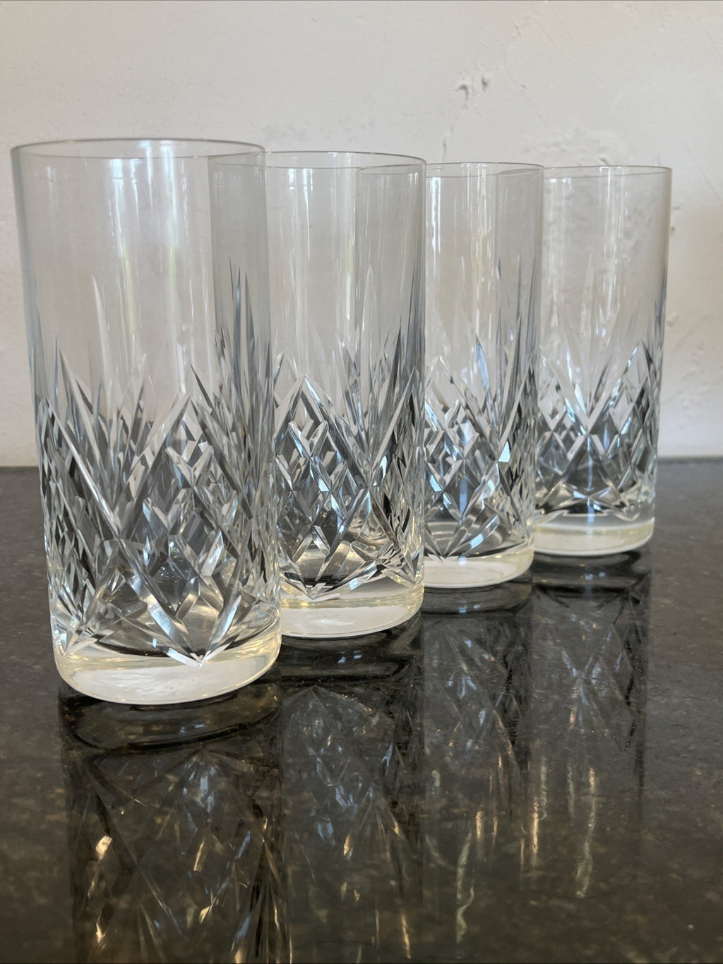 Georgian Style Crystal Highball Glasses Set 4 Cut Lead Crystal Tumblers