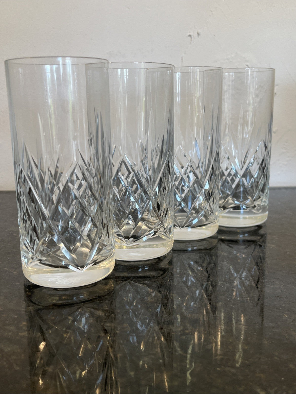 Georgian Style Crystal Highball Glasses Set 4 Cut Lead Crystal Tumblers