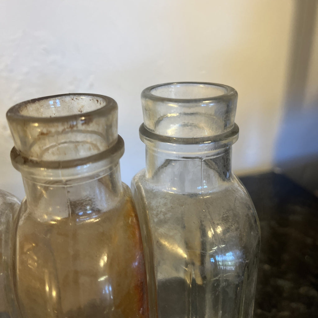 Antique Chemist Bottles Apothecary Pharmacy Labels Glass Set of 8 B.P.