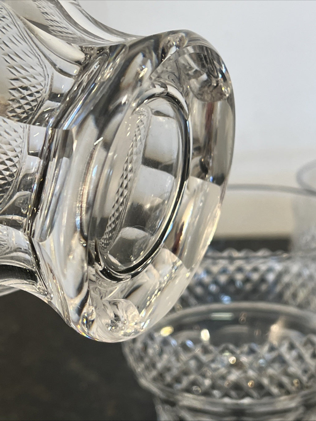 Cut Crystal Whisky Tumblers Diamond Pattern Heavy Base Set Of 3