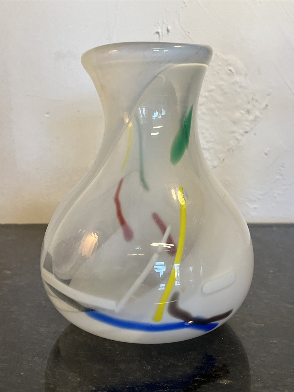 Opaline Art Glass Vase Murano Style White Cased Colourful Vintage