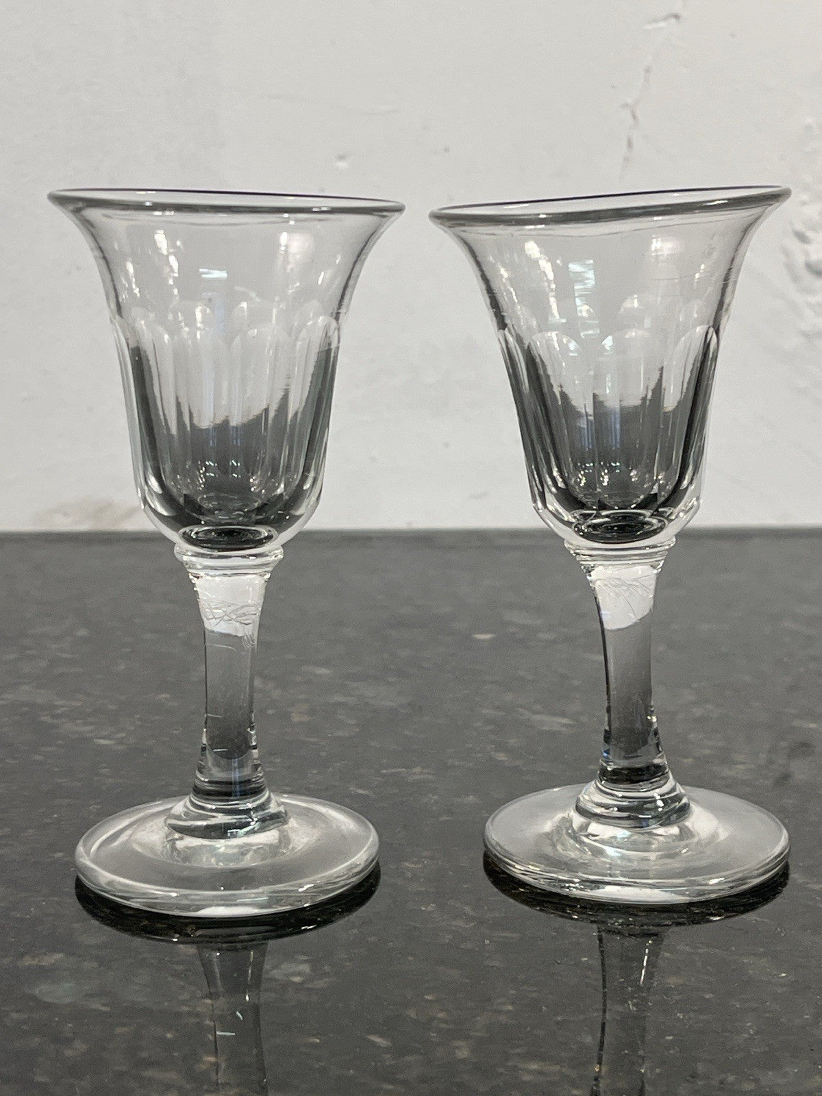 Antique Victorian Hand Blown Cut Crystal Sherry Liqueur Glasses Pair c1880