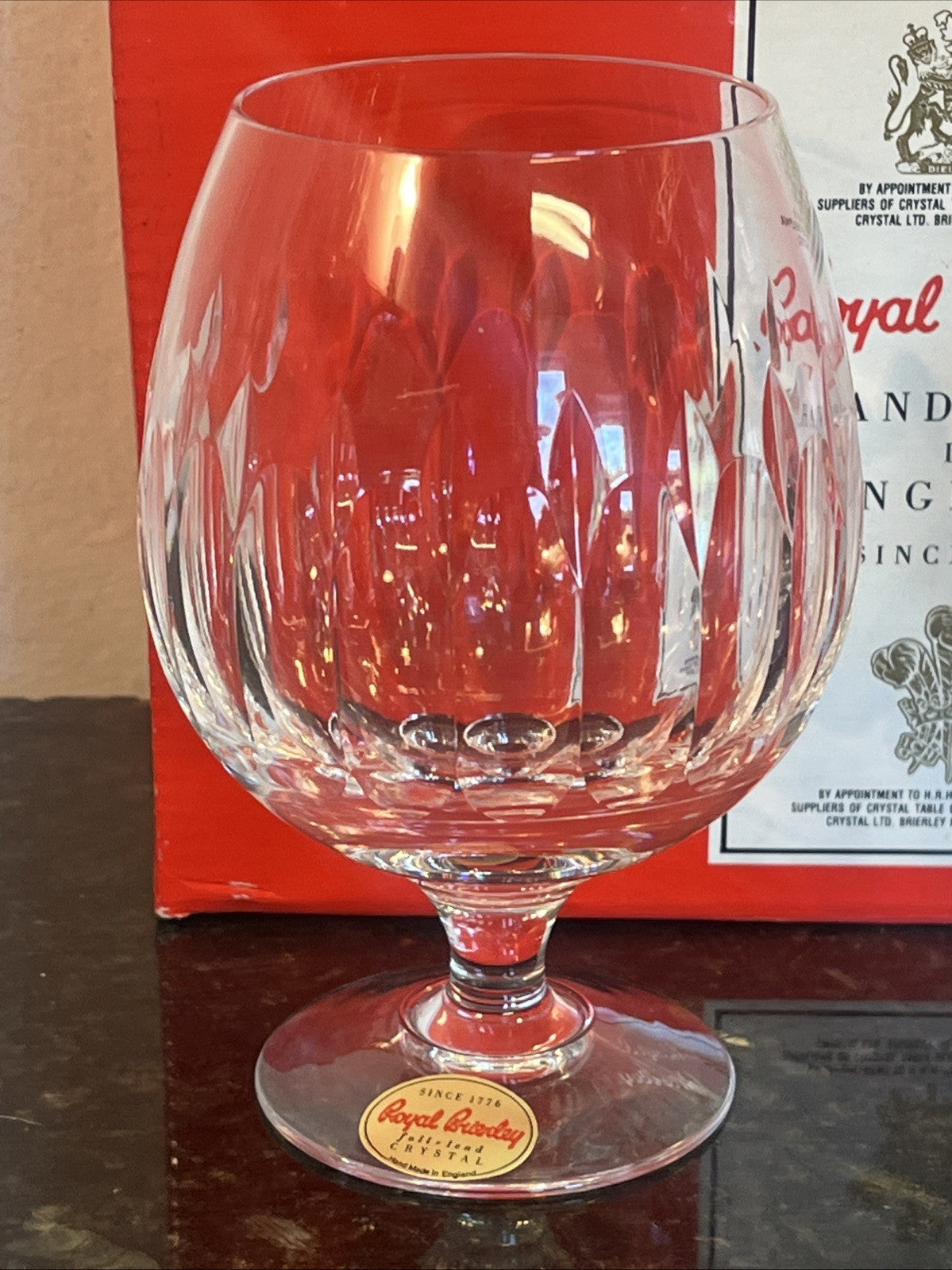 Royal Brierley Opera Crystal Brandy Glasses Boxed Pair Lead Crystal England