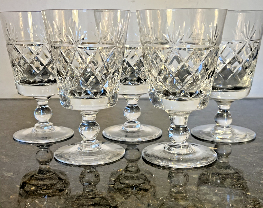 Royal Brierley Bruce Wine Glasses Set 5 Cut Crystal Goblets Vintage