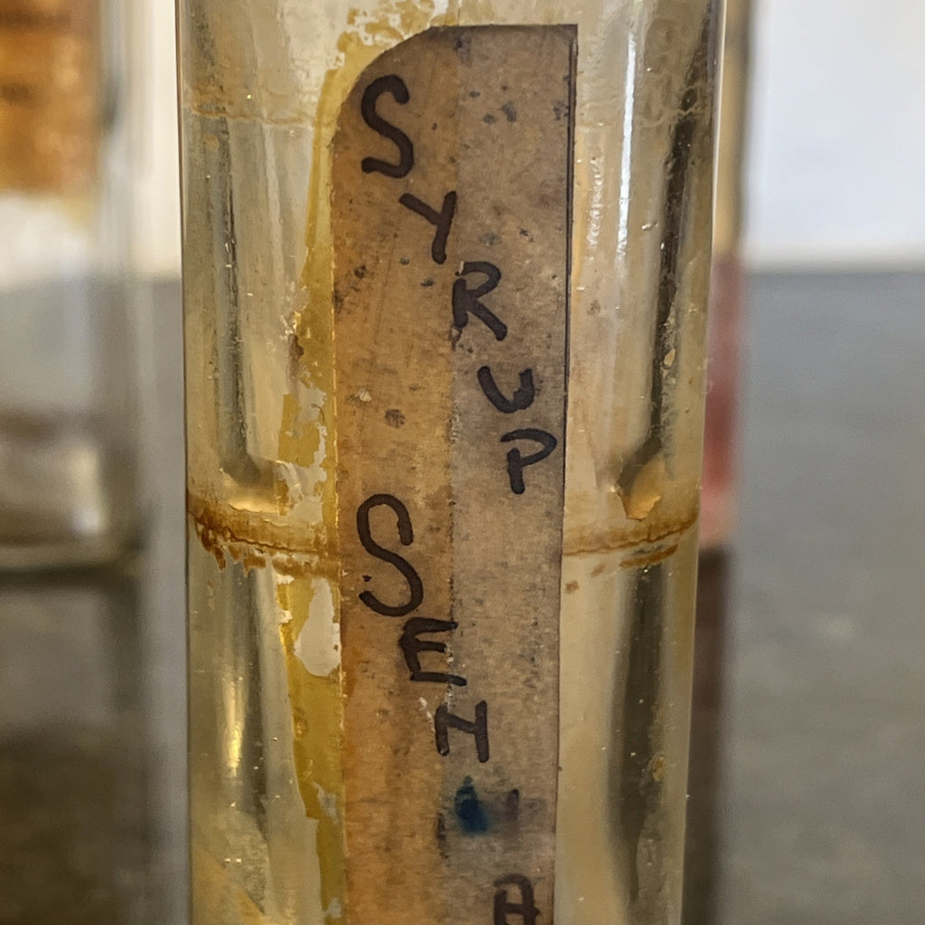 Antique Chemist Bottles Apothecary Pharmacy Labels Glass Set of 4 B.P.