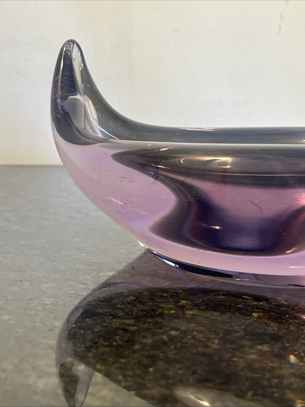 Murano Style Art Glass Swan Bowl Purple Amethyst Cased Glass Centrepiece
