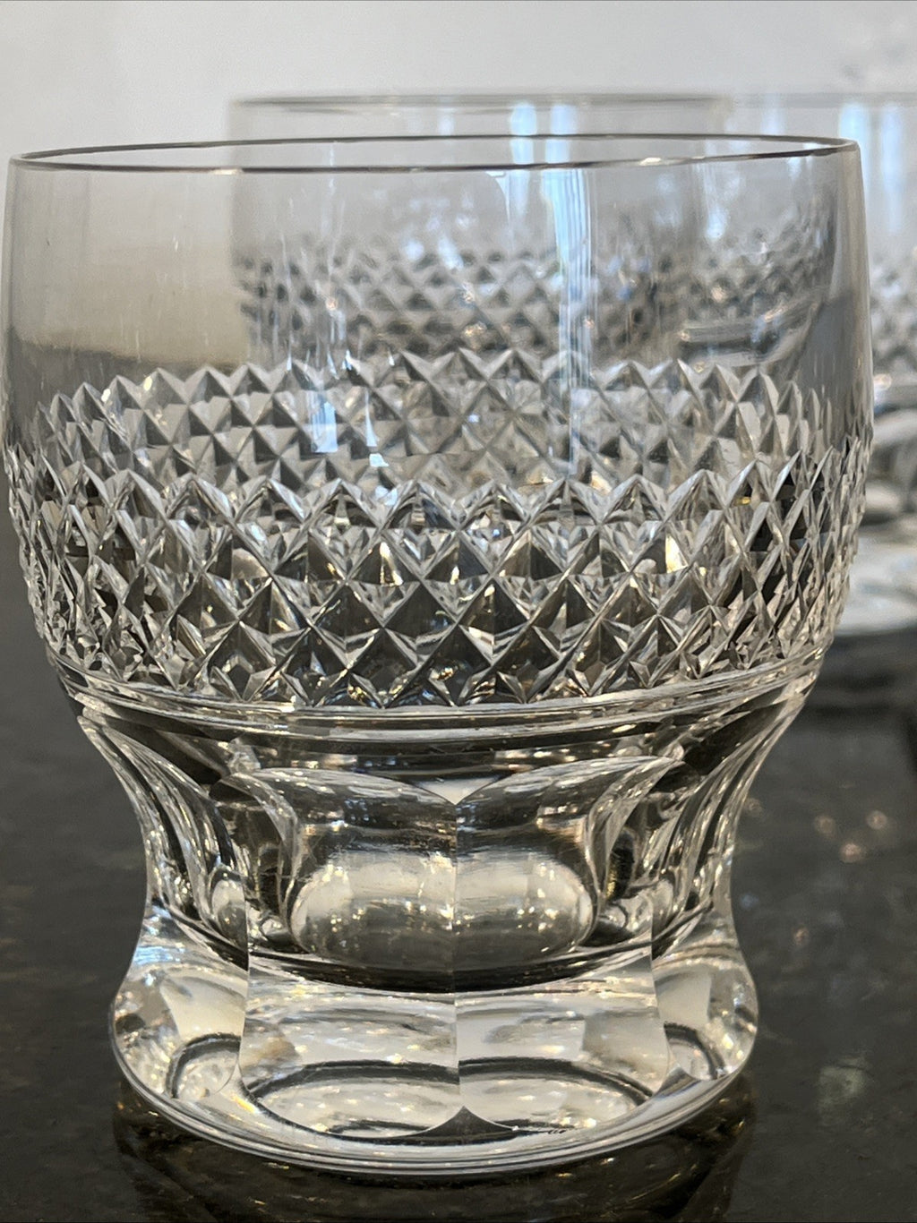 Cut Crystal Whisky Tumblers Diamond Pattern Heavy Base Set Of 3