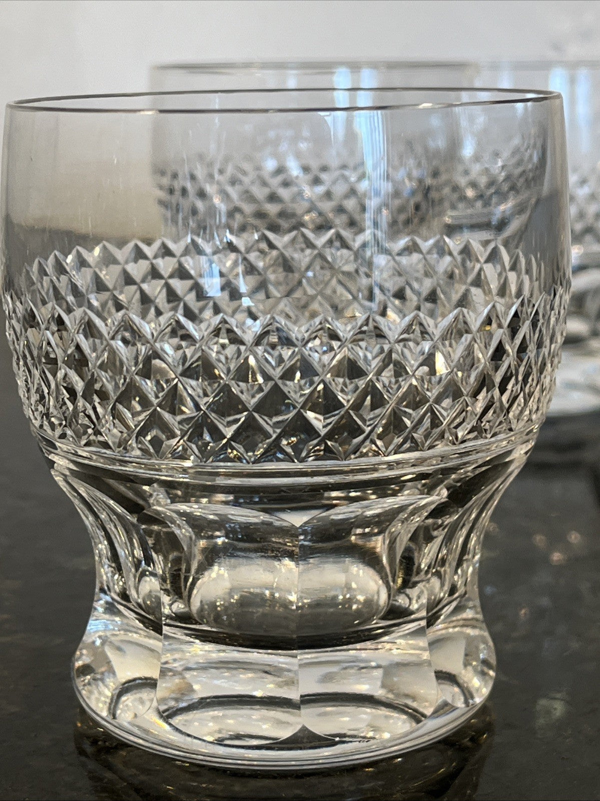 Cut Crystal Whisky Tumblers Diamond Pattern Heavy Base Set Of 3