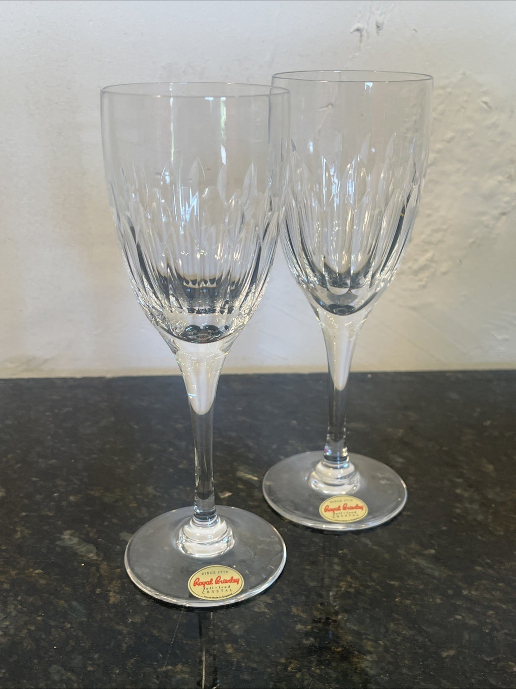Royal Brierley Opera Crystal Wine Glasses Boxed Pair Handmade Lead Crystal