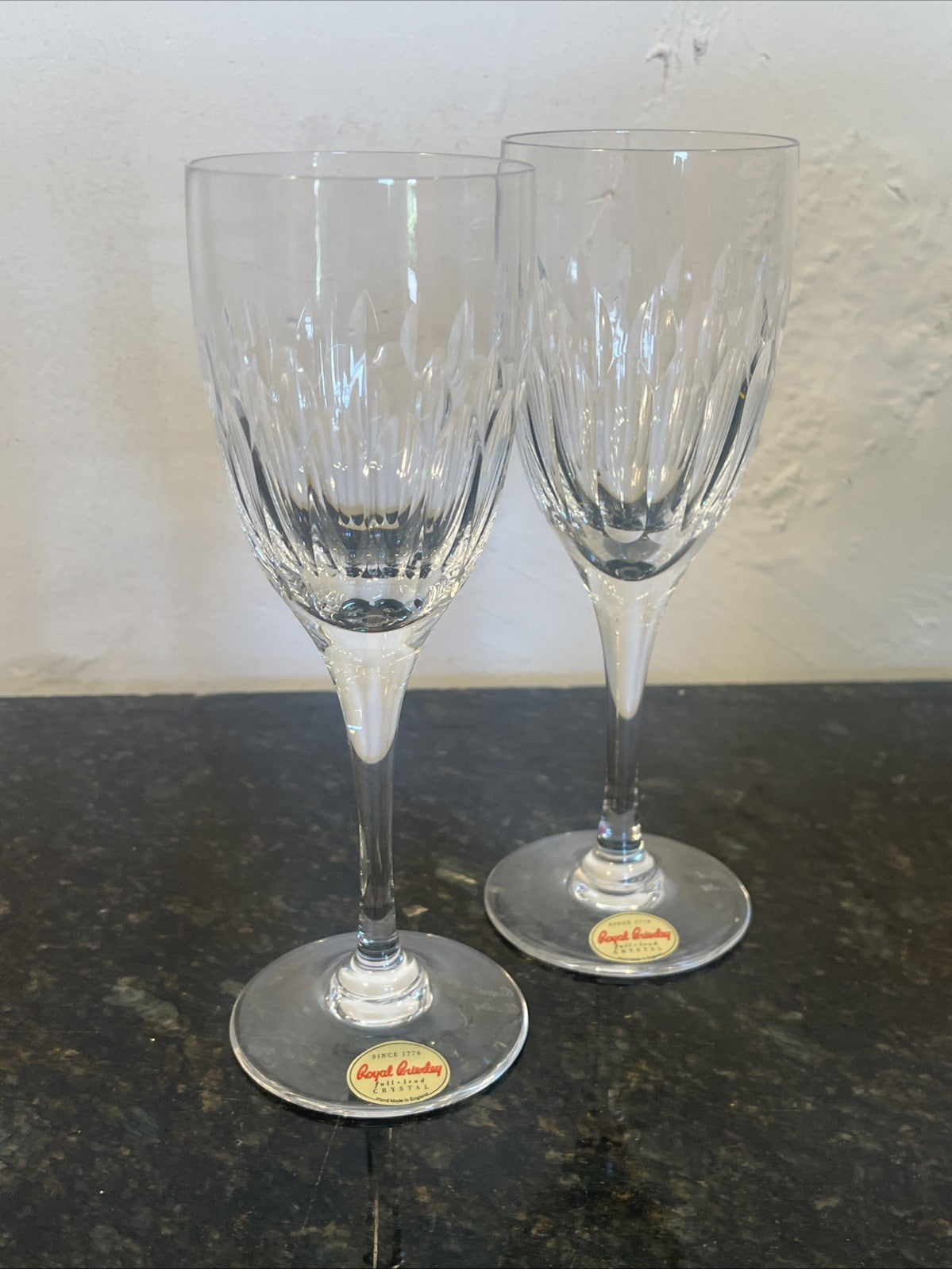 Royal Brierley Opera Crystal Wine Glasses Boxed Pair Handmade Lead Crystal