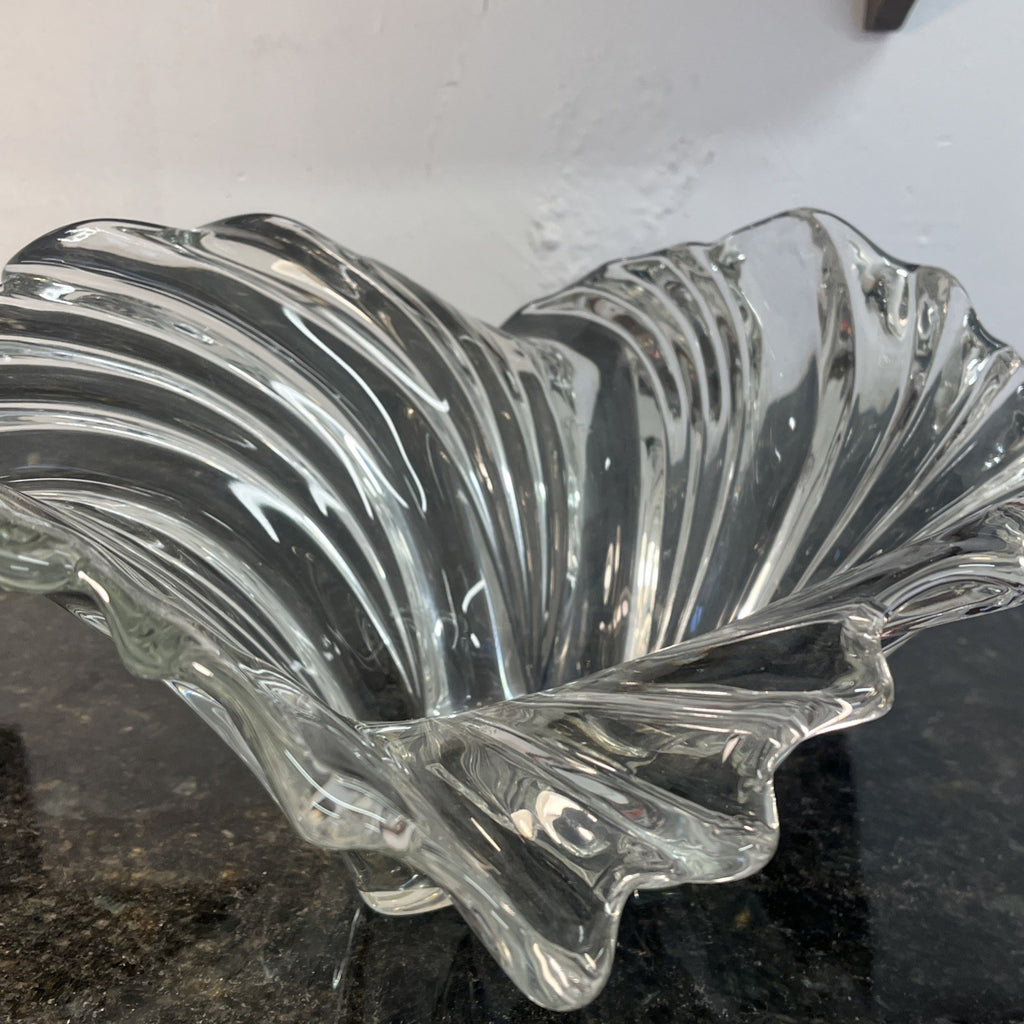 Sculptural Art Glass Bowl Clear Ribbed Centrepiece Mikasa Style