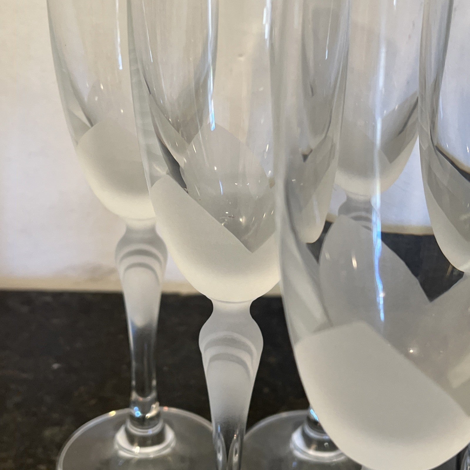 Lednicke Rovne Crystal Flutes Set 6 Lily Frosted Champagne Glasses Vintage