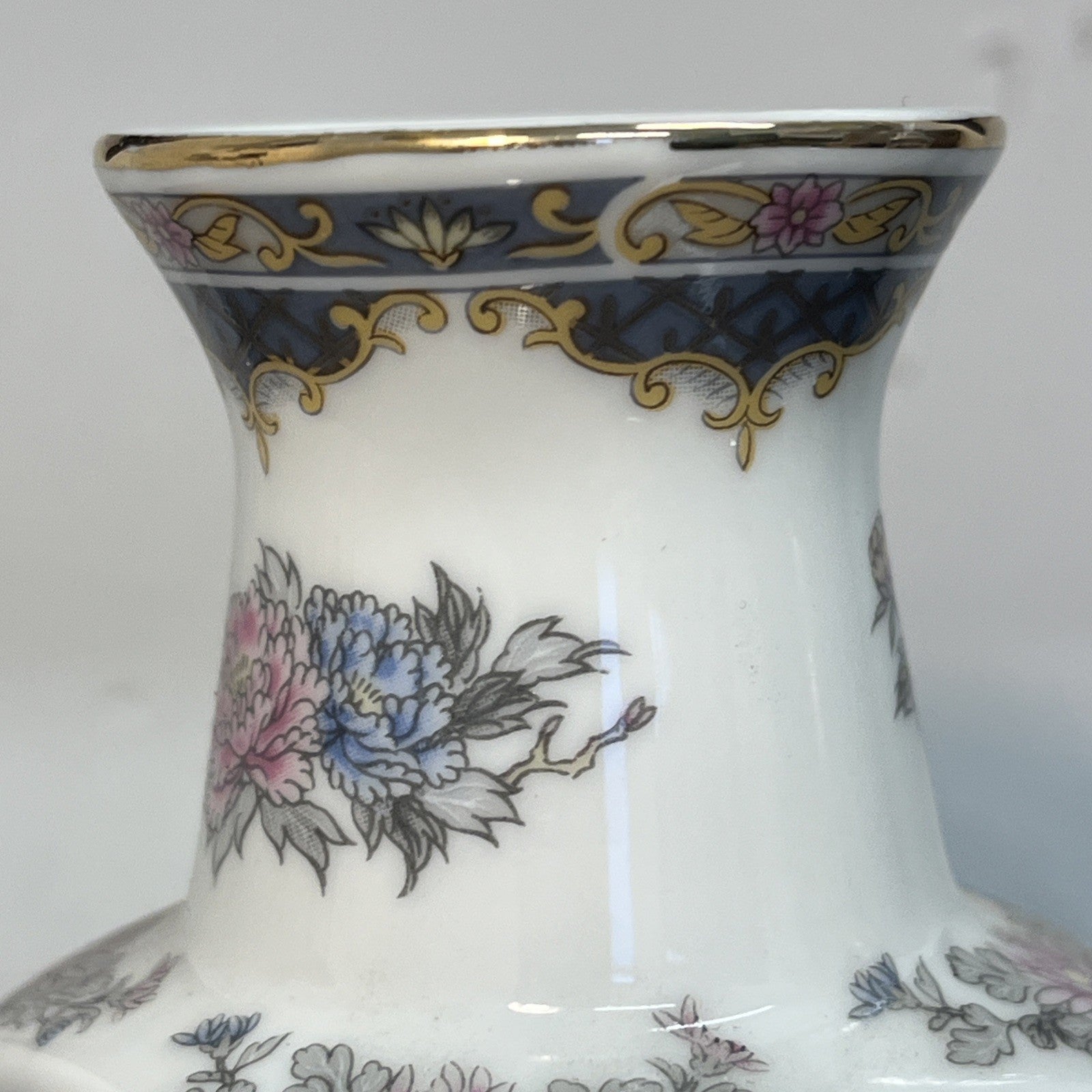 Japanese Peacock Decorative Porcelain Square Vase Blue Gold Floral 20th Century