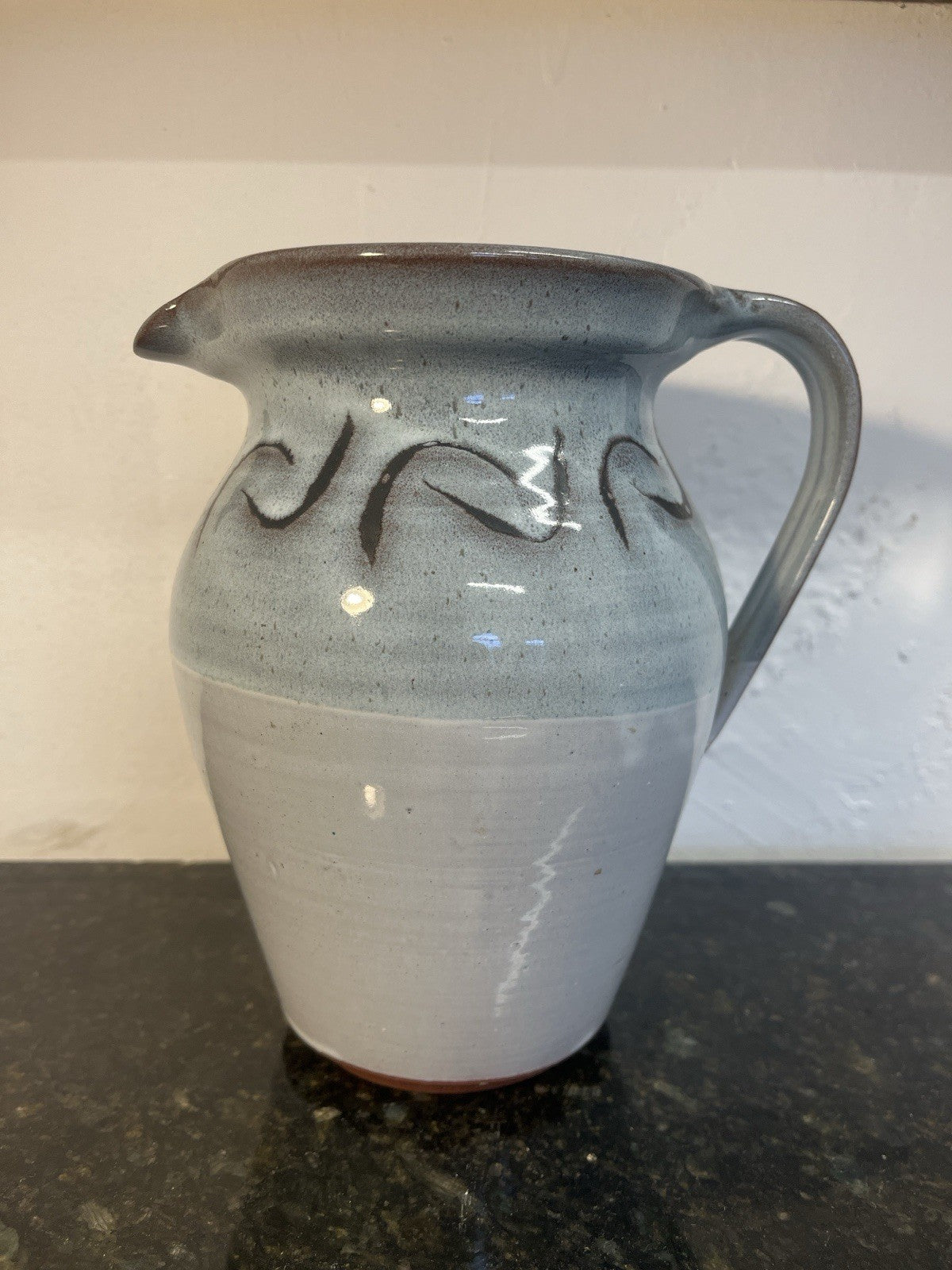 Vintage Studio Pottery Jug Grey Blue Glaze Hand Thrown British Ceramic