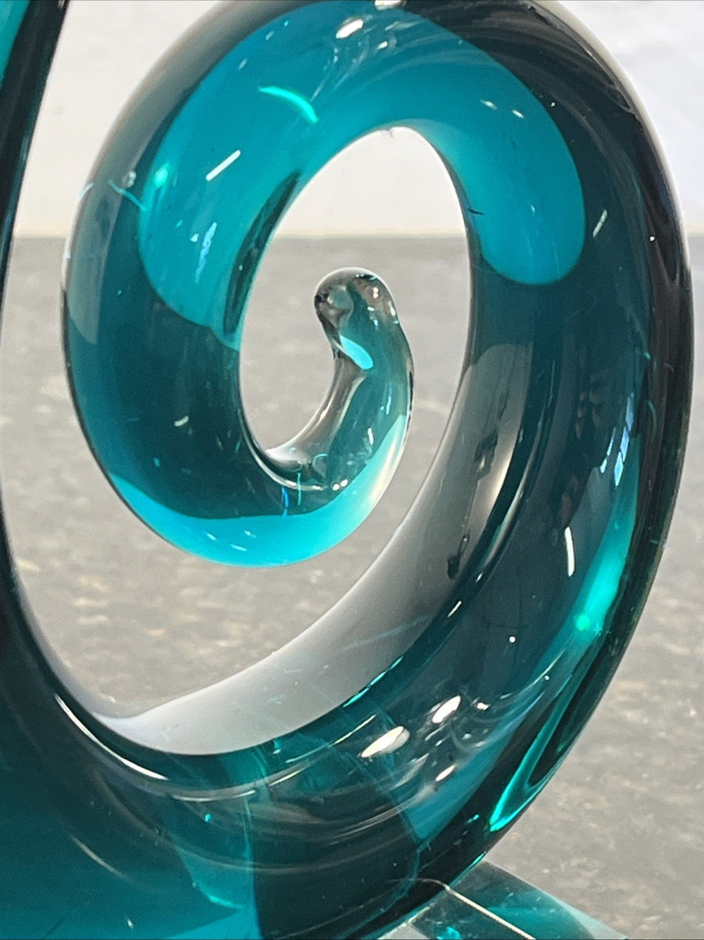 Teal Blue Art Glass Spiral Sculpture Decorative Ornament