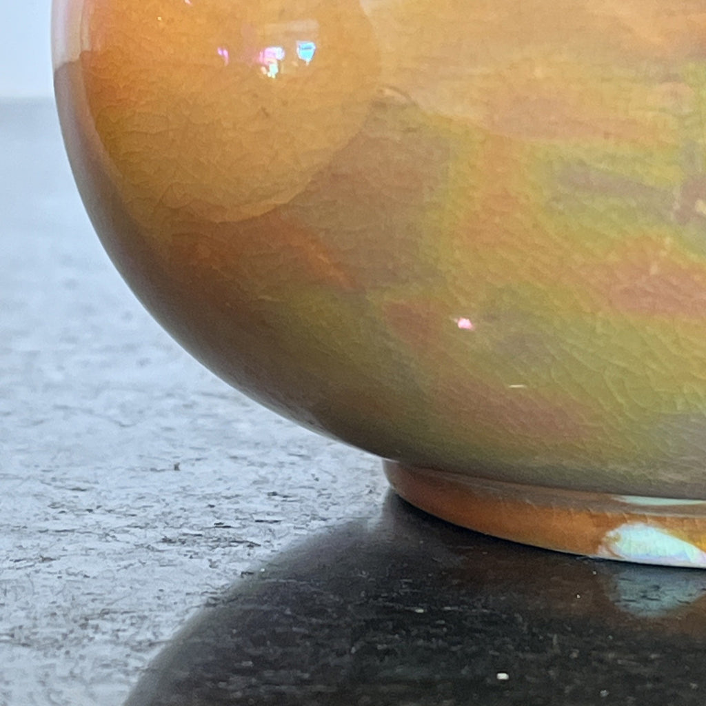 Pair Devon Ware Fieldings Lustre Vases Orange Iridescent Stoke