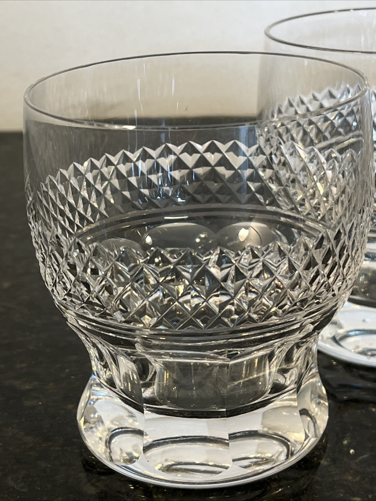 Cut Crystal Whisky Tumblers Diamond Pattern Heavy Base Set Of 3
