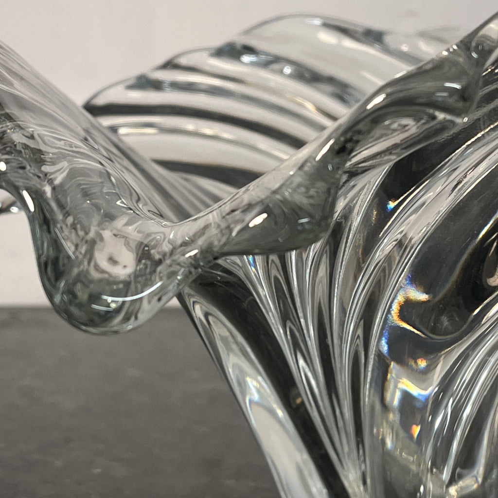 Sculptural Art Glass Bowl Clear Ribbed Centrepiece Mikasa Style