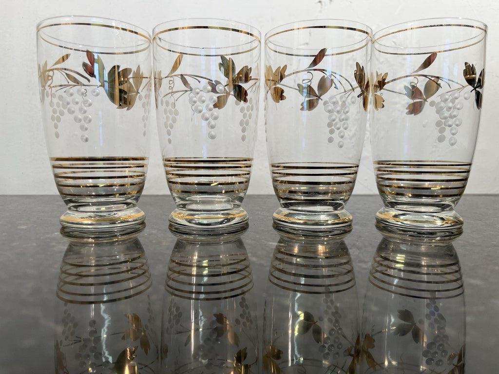 Vintage Gold Gilt Grape Motif Highball Glasses Set Of 4