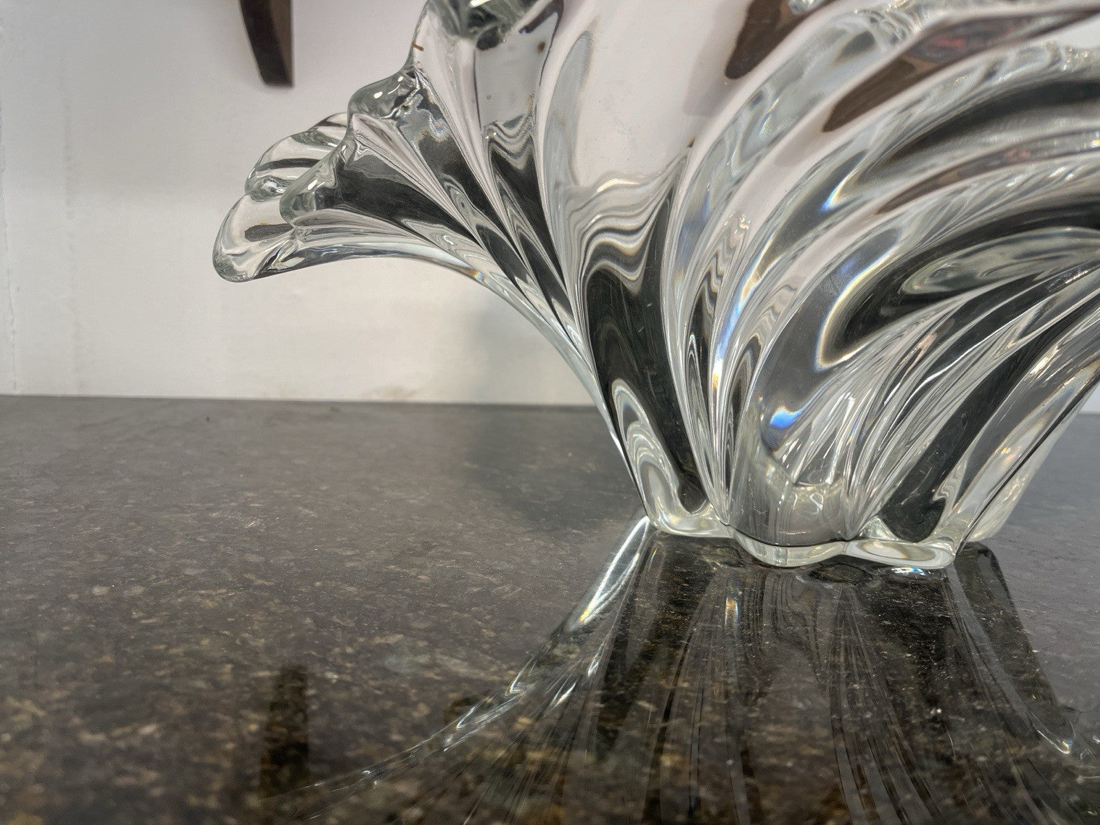 Sculptural Art Glass Bowl Clear Ribbed Centrepiece Mikasa Style
