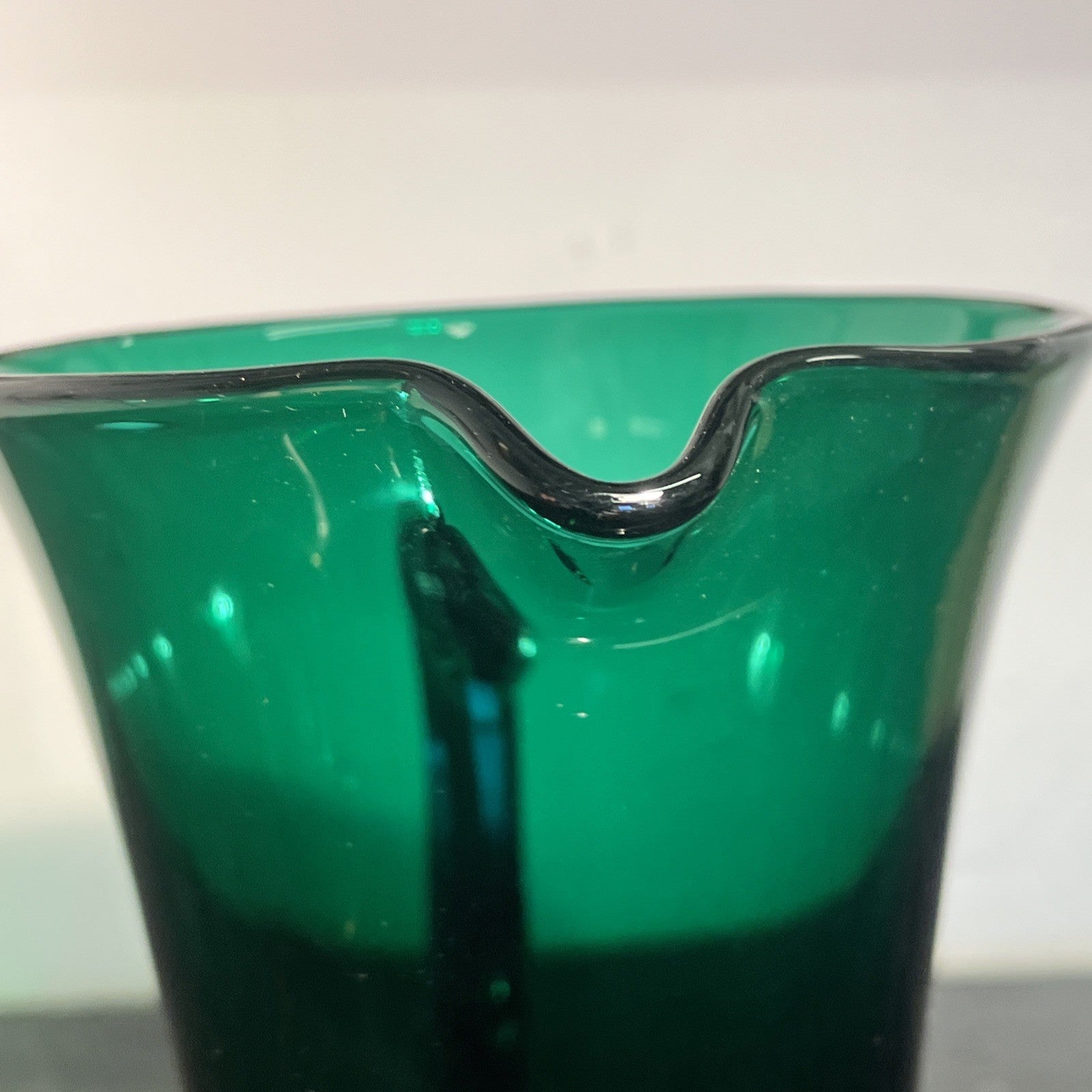 Vintage Emerald Green Art Glass Jug  Sculptural Mid Century Style