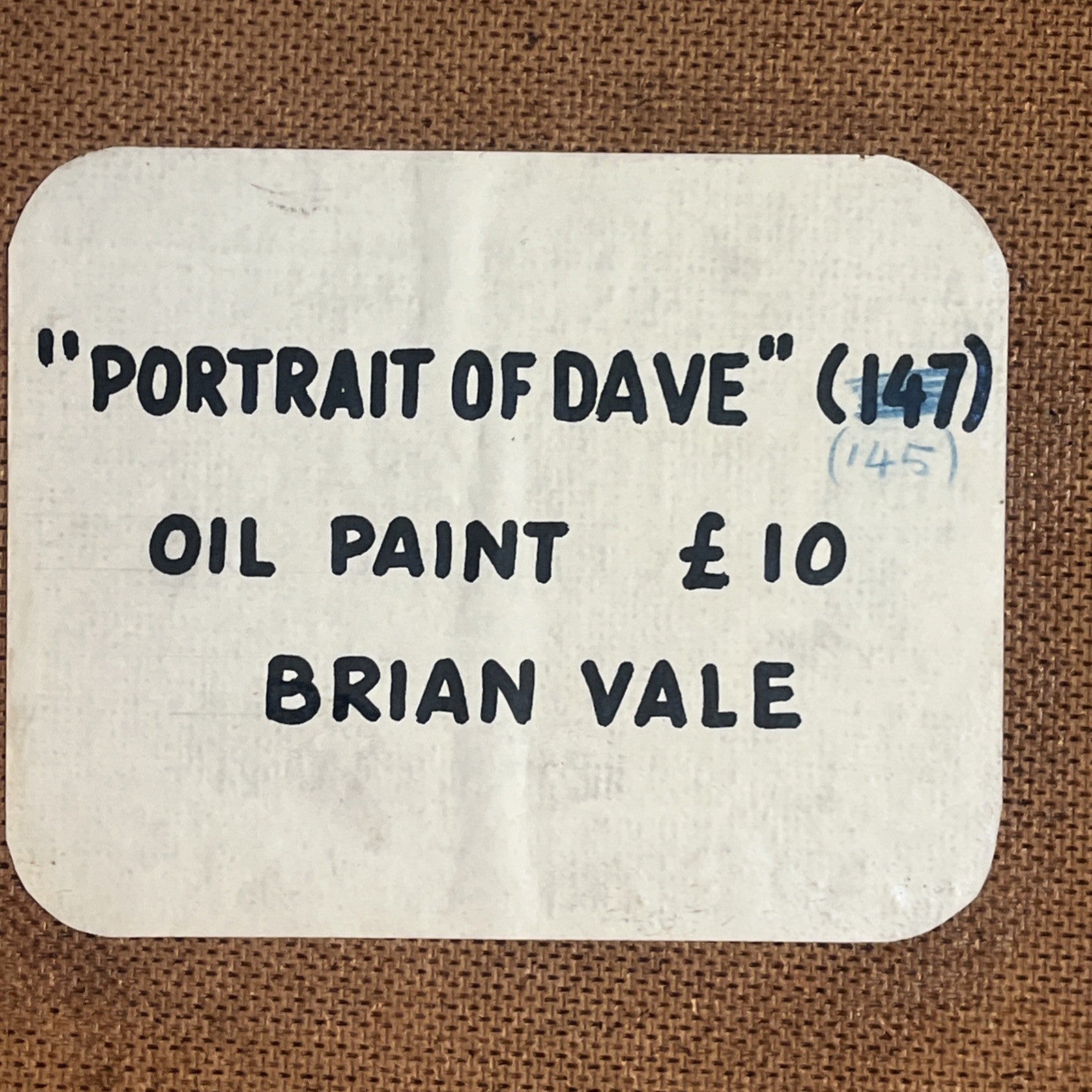 Brian Vale Oil Painting Portrait Of Dave 1966